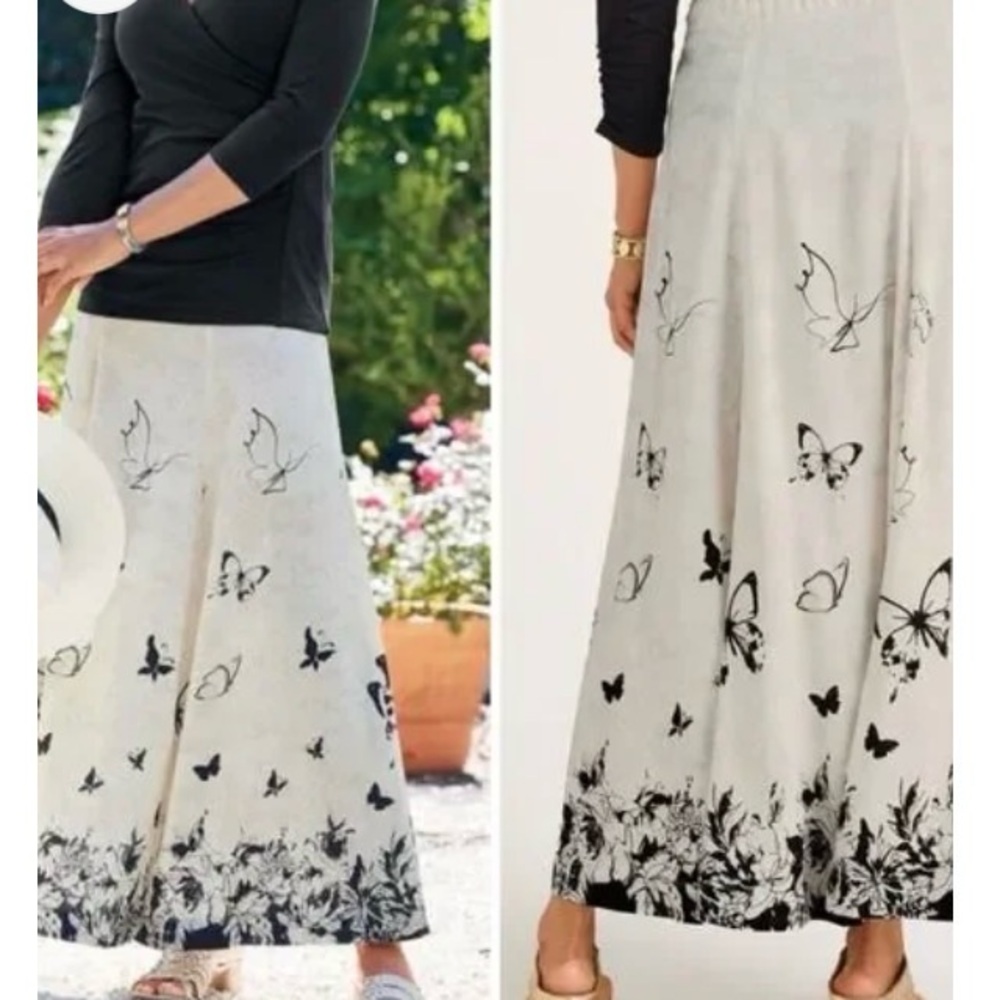 Soft Surroundings LPetite cream Butterfly Maxi Skirt.